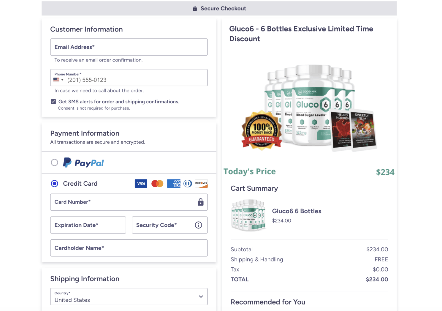 GLUCO6 Checkout Page